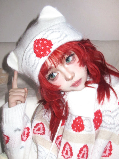 daytoday everyday institute - Strawberry Cat Ear Knit Beanie hat daytoday everyday institute