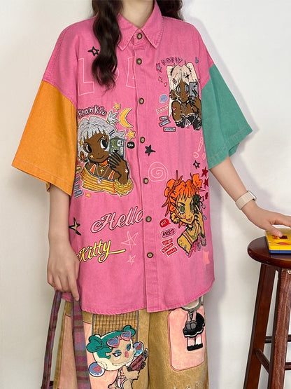 Retro Cartoon Patchwork Shirt shirt soldout