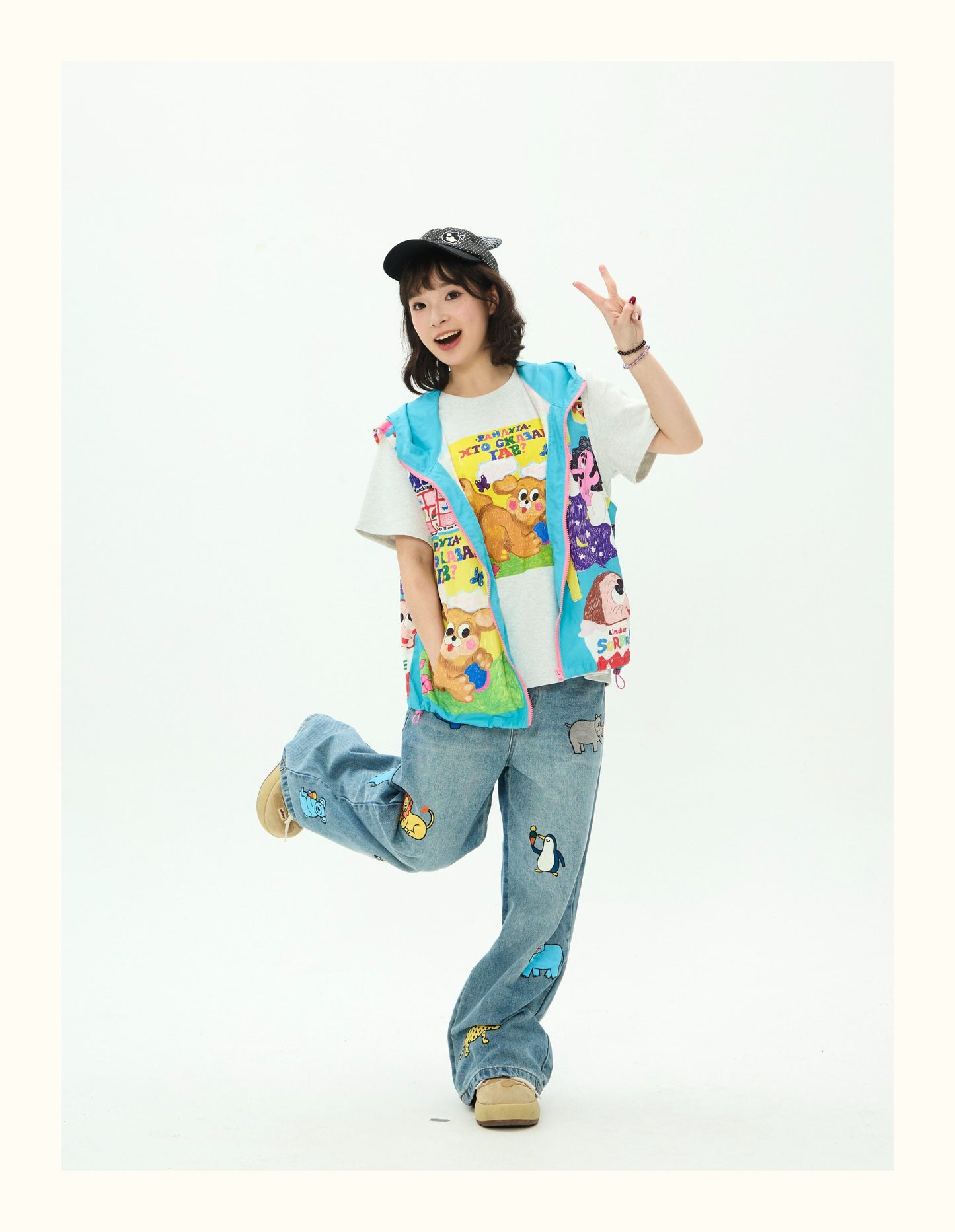Robootoo - Color Print Zip-Up Hooded Vest vest Robootoo