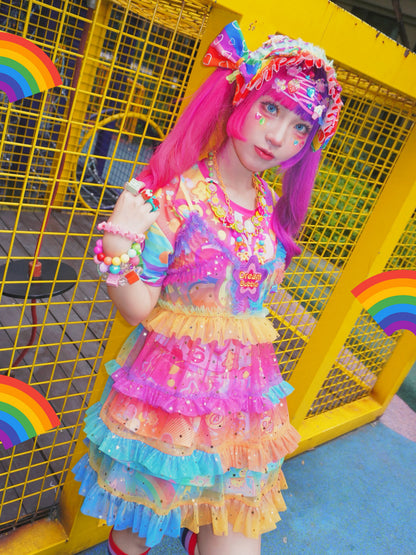 Dream Bubble - Decora Kei Rainbow Gradient Tulle Slip Dress skirt Dream Bubble