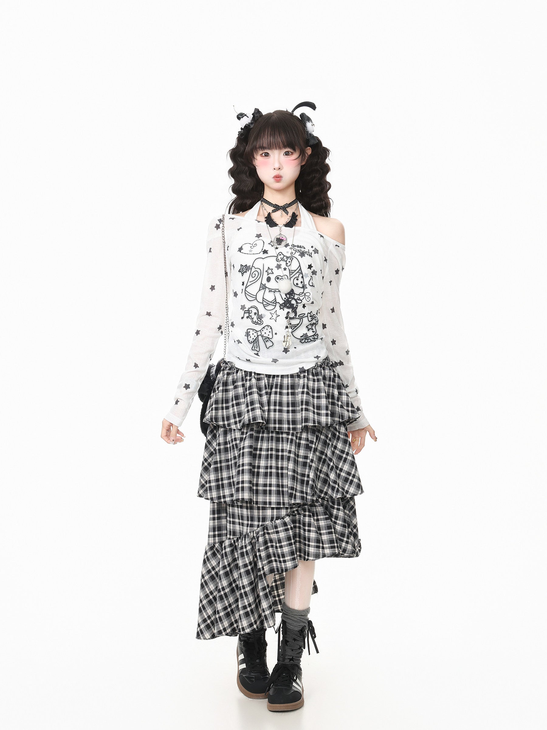 Languid Park - Plaid Asymmetrical Puffy Midi Skirt skirt Languid Park