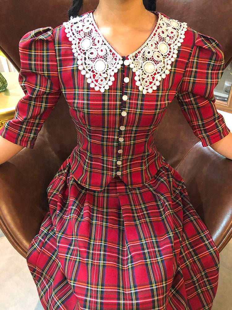 Nanjun Vintage – 90s Red Plaid Set set Nanjun Vintage