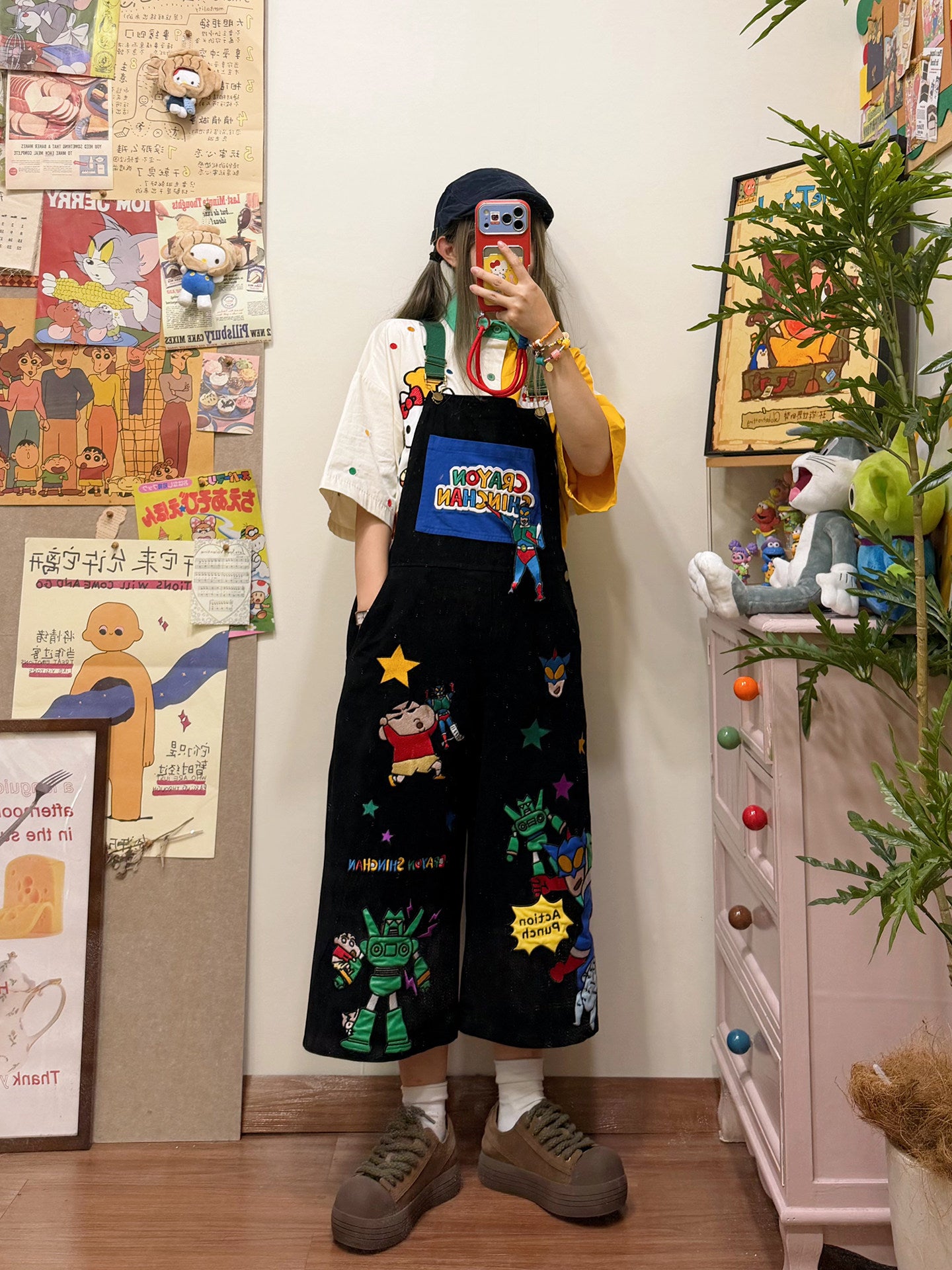 BIBULU - Cartoon Embroidered Overall Pants overall BIBULU