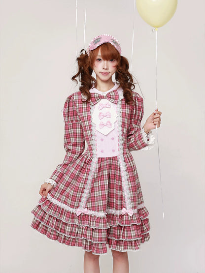 SOS MEME CLUB - Pink Plaid Retro Dress Lolita Fashion Dress dress SOS MEME CLUB