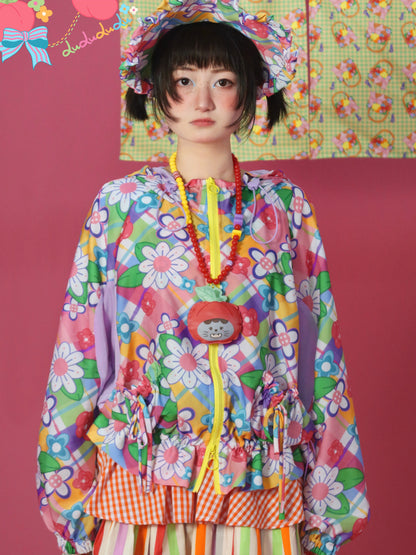 Decora Kei Zip-Up Jacket – Floral Mesh Panels jacket LULULULU