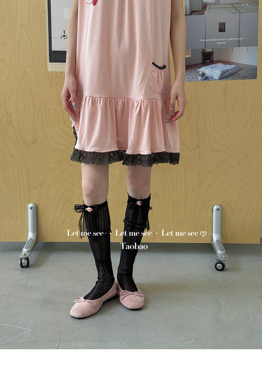 LET ME SEE - Black / White Bow Mesh Leg Warmers socks let me see