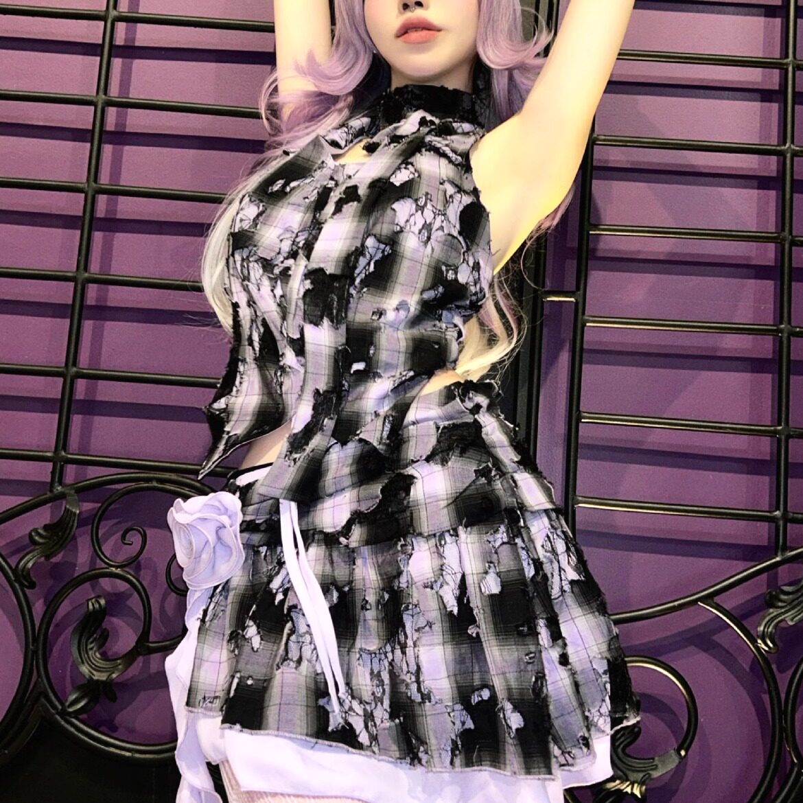 Allbubble - Purple Black Lace Mini Skirt skirt Allbubble