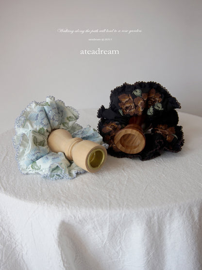 Ate a Dream - Embroidered Cotton-Linen Hair Scrunchie scrunchies Ate a Dream