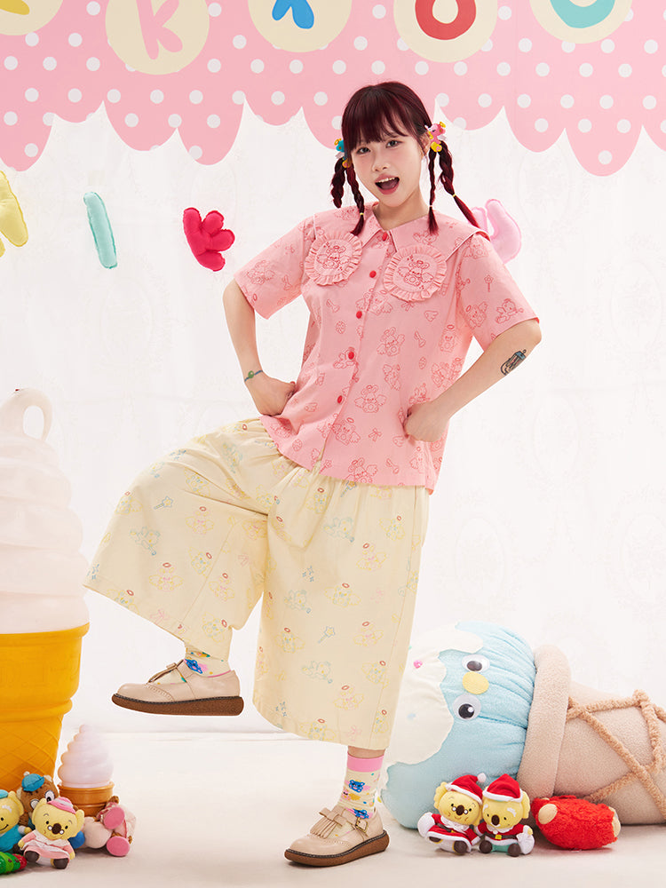 NIKKOU Kawaii Denim Cropped Pants | Harajuku Embroidered Capri Pants pants Nikkou home