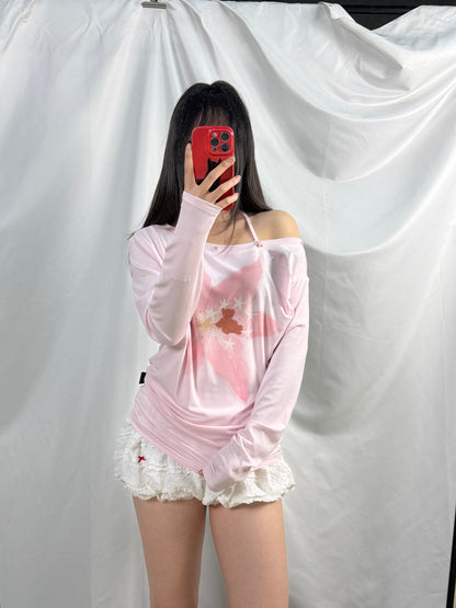 Allbubble - Pink Asymmetrical Tie Tee shirt Allbubble