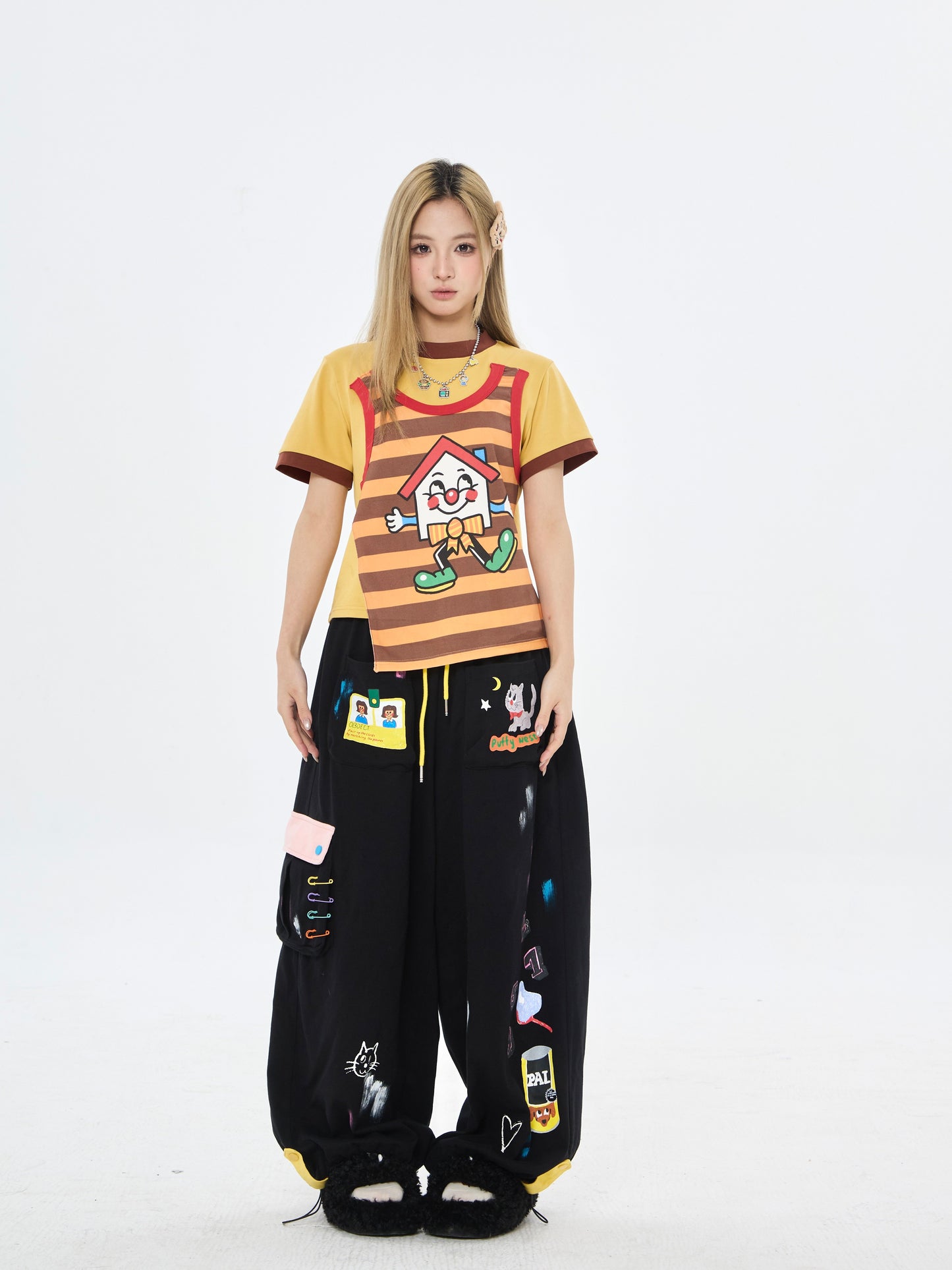 Robootoo - Brown Yellow Faux Layered Print T-Shirt tshirt Robootoo