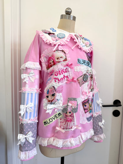 Red Devil - Cute Pink Patch Doll Collar Sweatshirt sweatshirt Red Devil