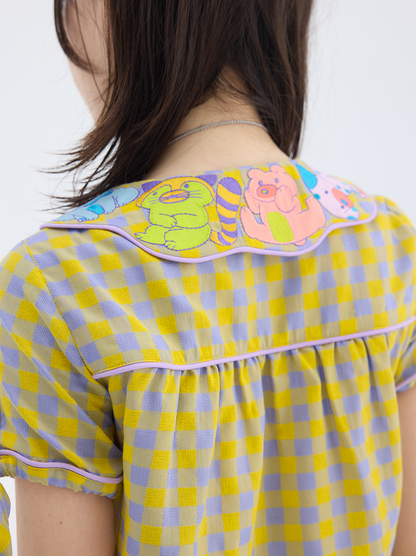tntntutu - Animal Embroidery Plaid Blouse | Kawaii Harajuku Peter Pan Collar Shirt shirt tntntutu