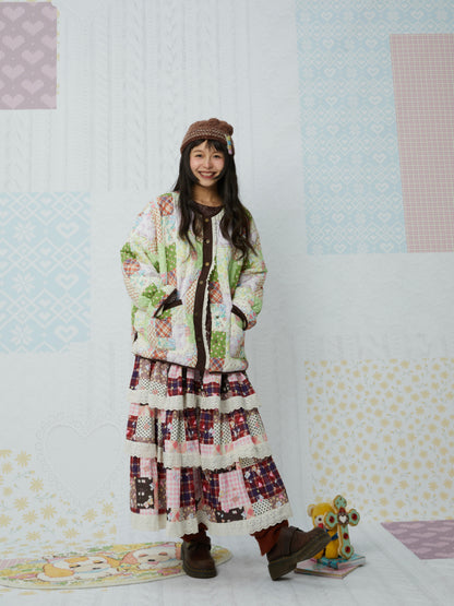 KaiXin hostel - Lace Print Tiered Skirt skirt KaiXin hostel