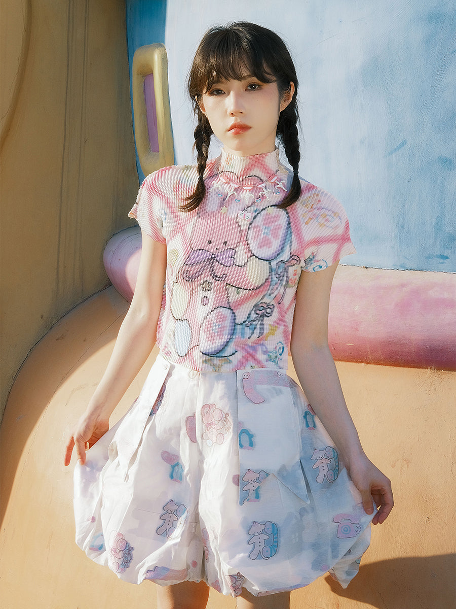 Meugler - Girly Rabbit Phone Pleated Top tshirt Meugler