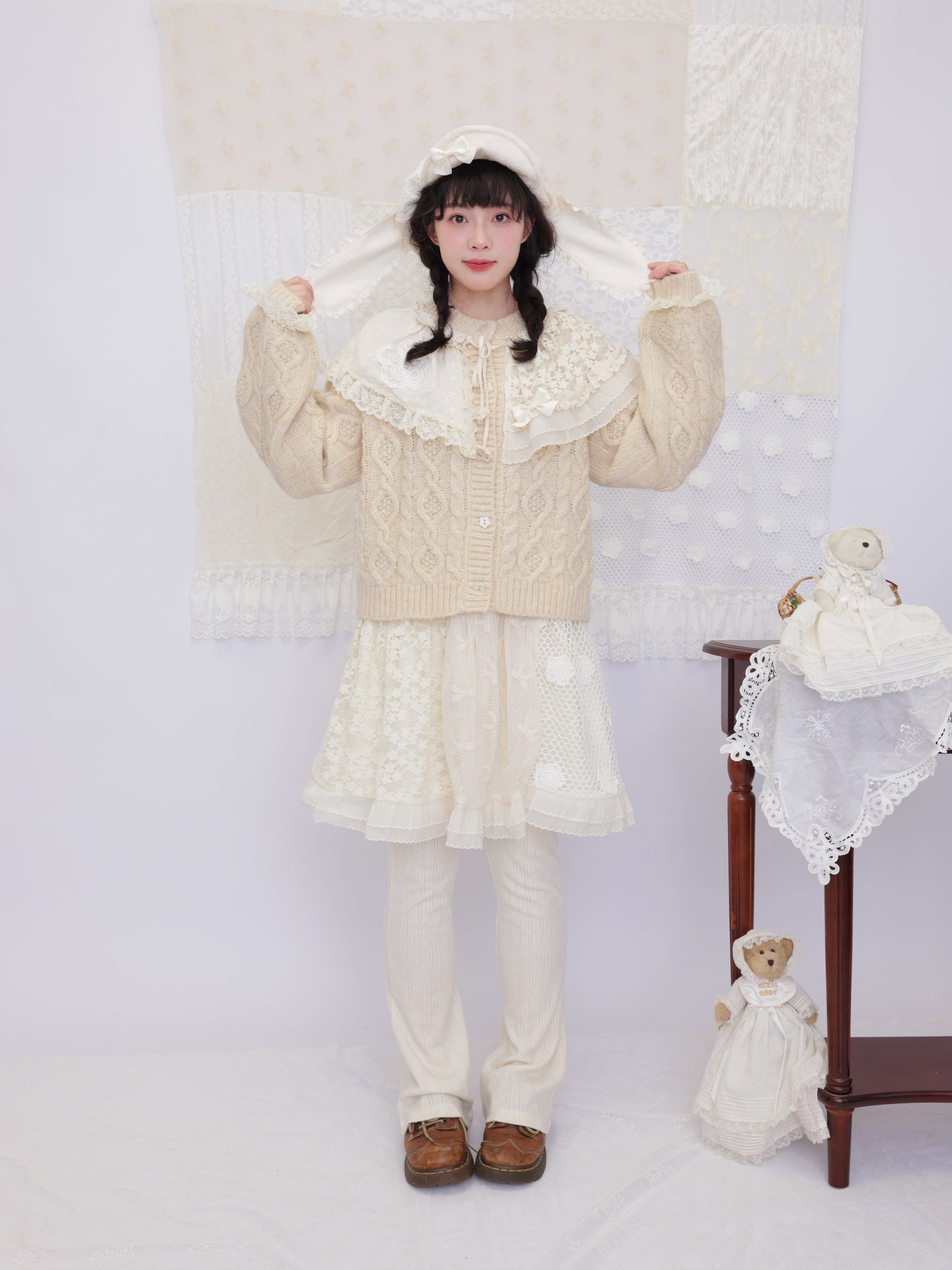 SemenCoicis - Lace Collar Cable Sweater cardigan SemenCoicis