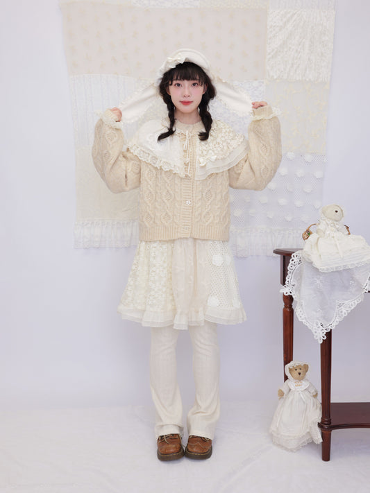 SemenCoicis - Lace Collar Cable Sweater cardigan SemenCoicis
