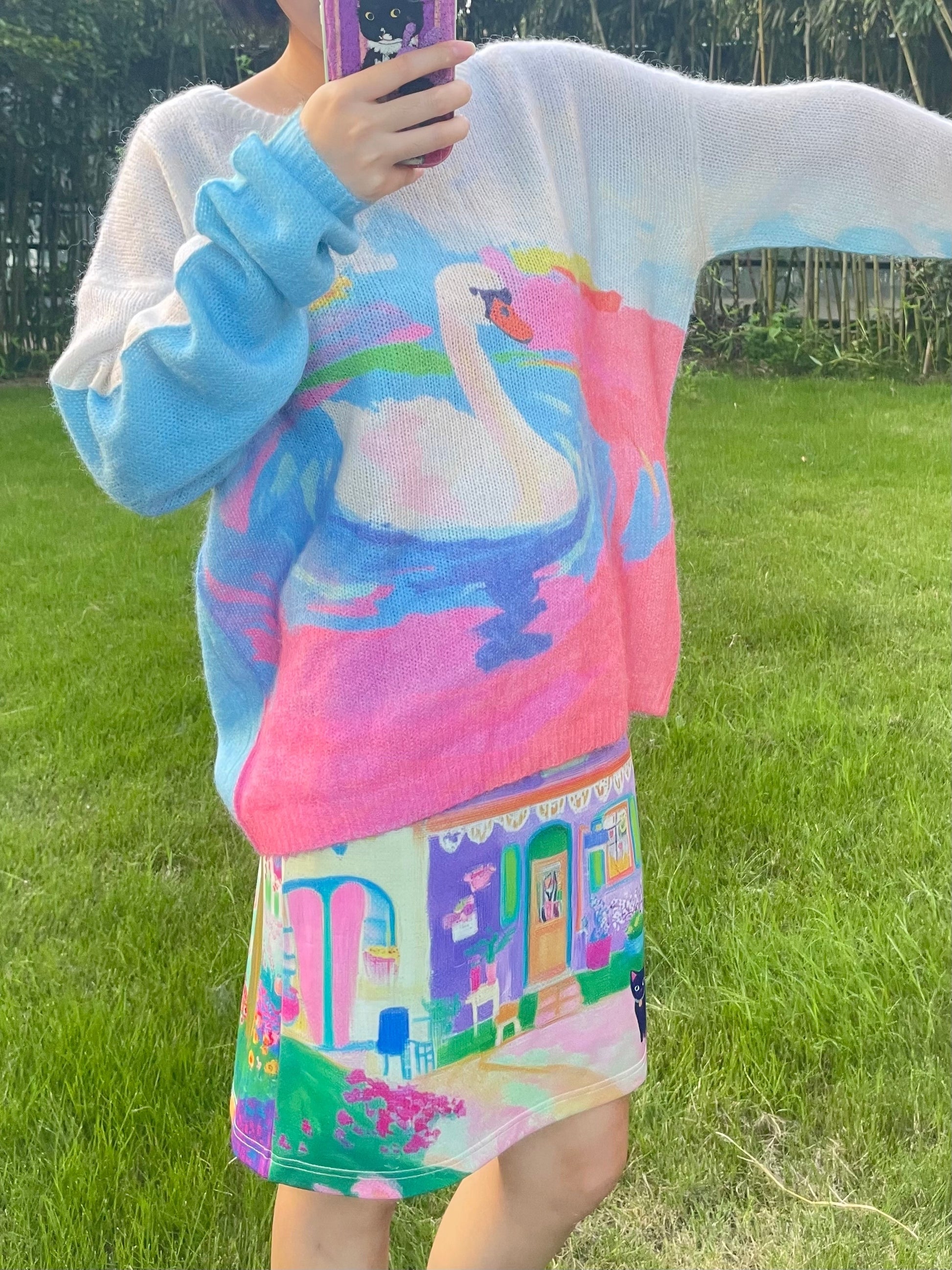 MeowMeow Bug - Kawaii Swan Mohair Knit Sweater sweater MeowMeow Bug
