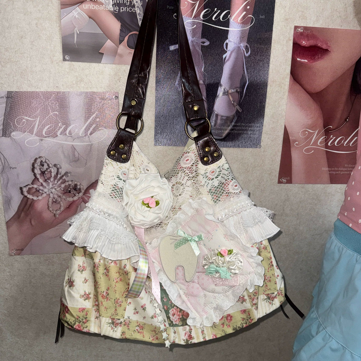 Hottie - Vintage Floral Lace Patchwork Tote Bag bag Hottie