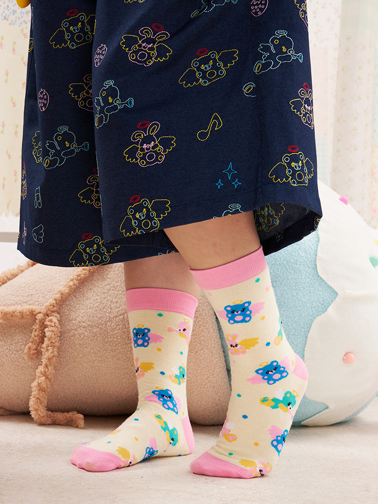 NIKKOU Kawaii Colorful Crew Socks | Harajuku Angel Bear Knit Socks sock Nikkou home