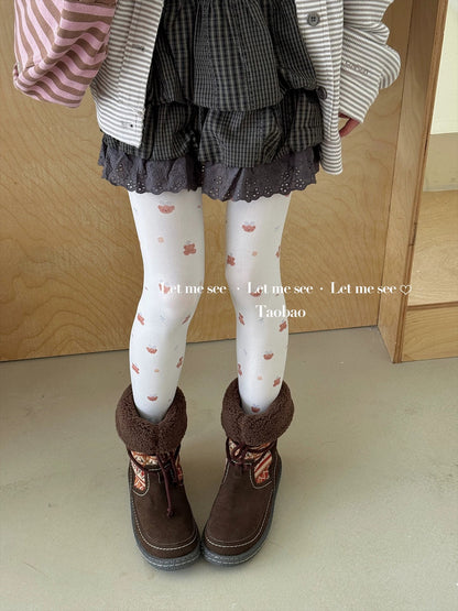LET ME SEE - Cartoon Bear Print White Tights tights let me see