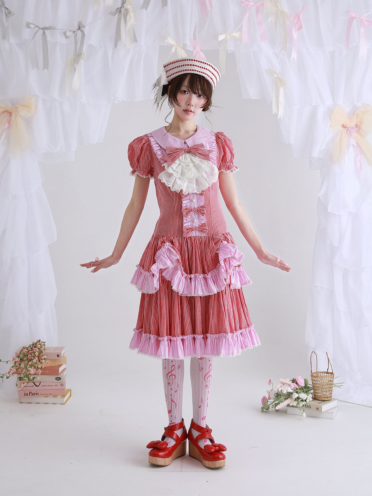 SOS MEME CLUB - Red Stripe Lolita Dress dress SOS MEME CLUB