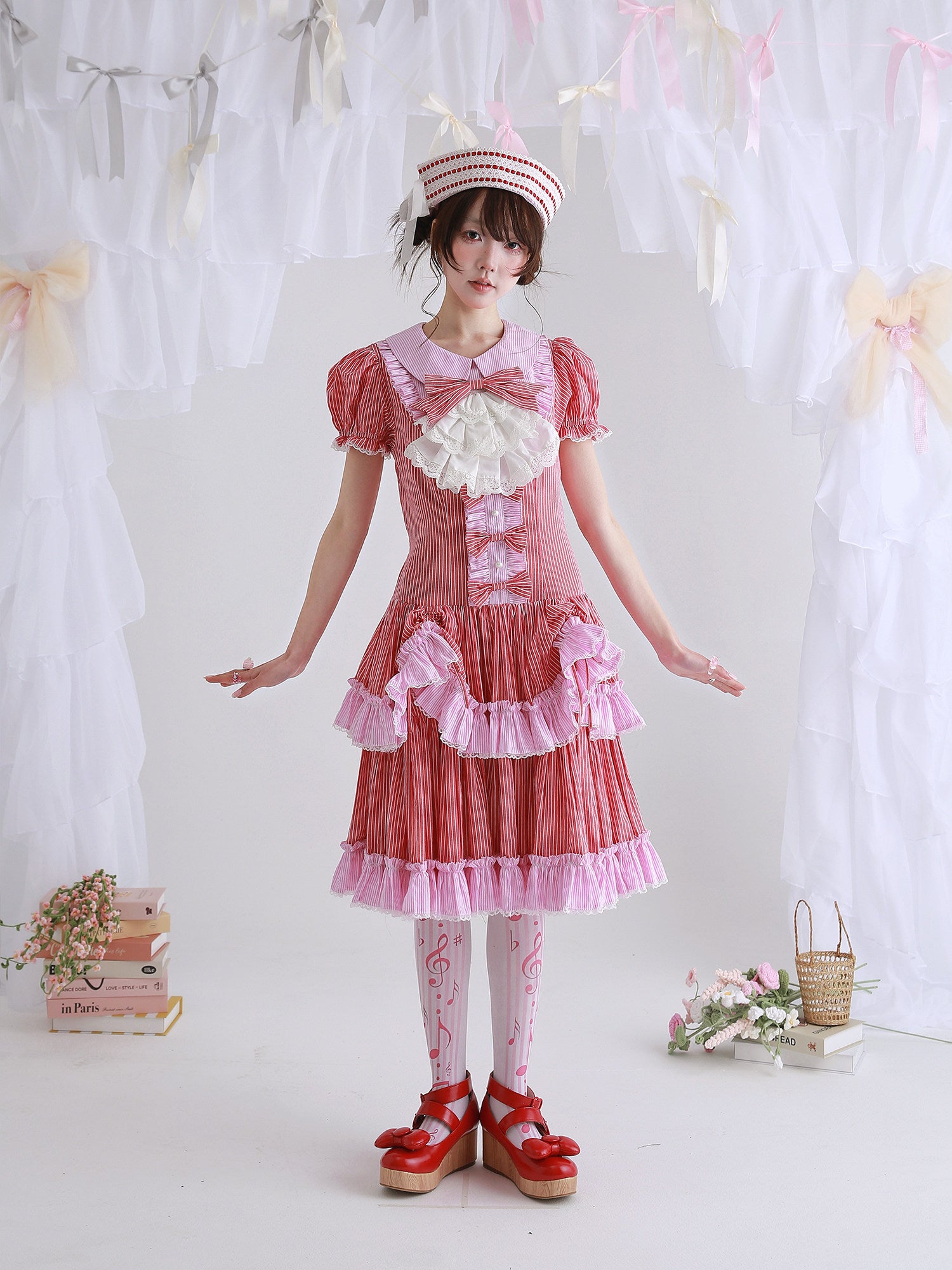 SOS MEME CLUB - Red Stripe Lolita Dress dress SOS MEME CLUB