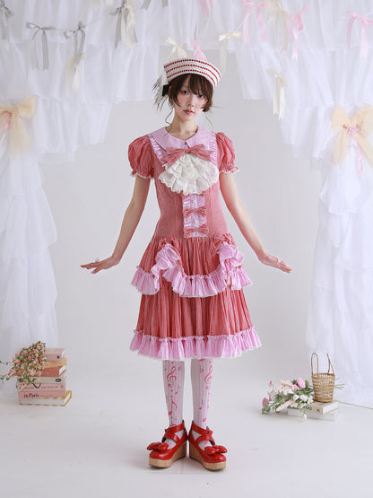SOS MEME CLUB - Red Stripe Lolita Dress dress SOS MEME CLUB