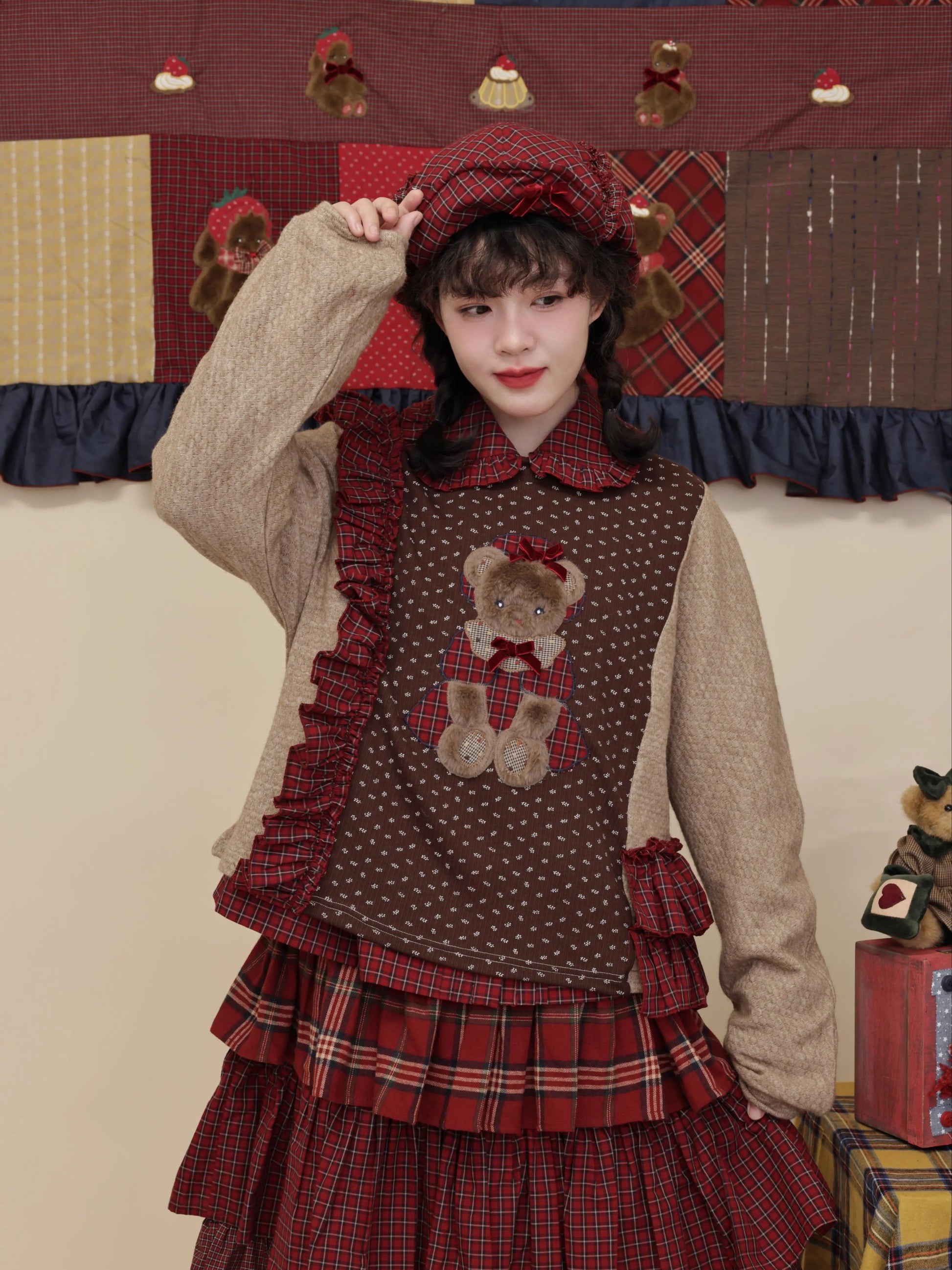 SemenCoicis - Kawaii Knit Sweater Floral Patchwork Bear Sweater sweater SemenCoicis