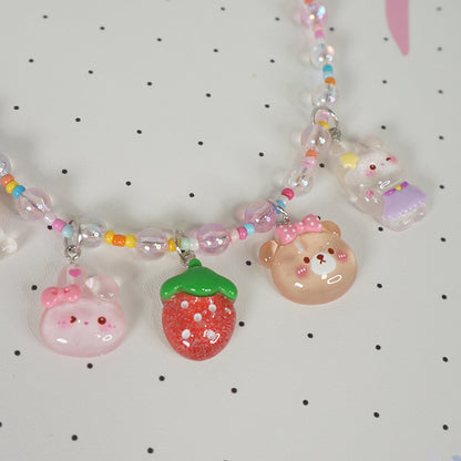 MaoJiang - Decora Kei Strawberry Bear Bunny Beaded Necklace necklace maojiang