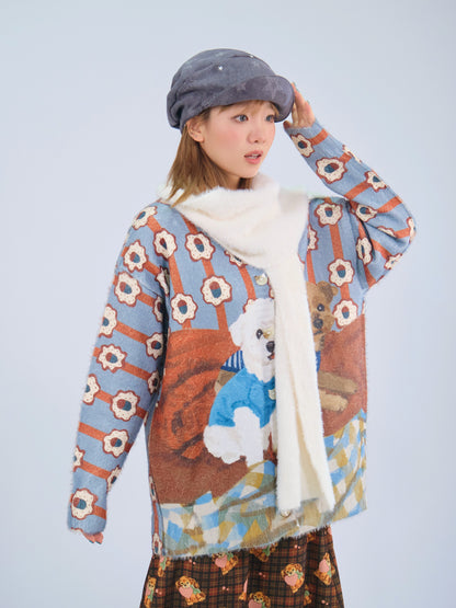 MeowMeow Bug - Kawaii Oak Dog Knit Cardigan