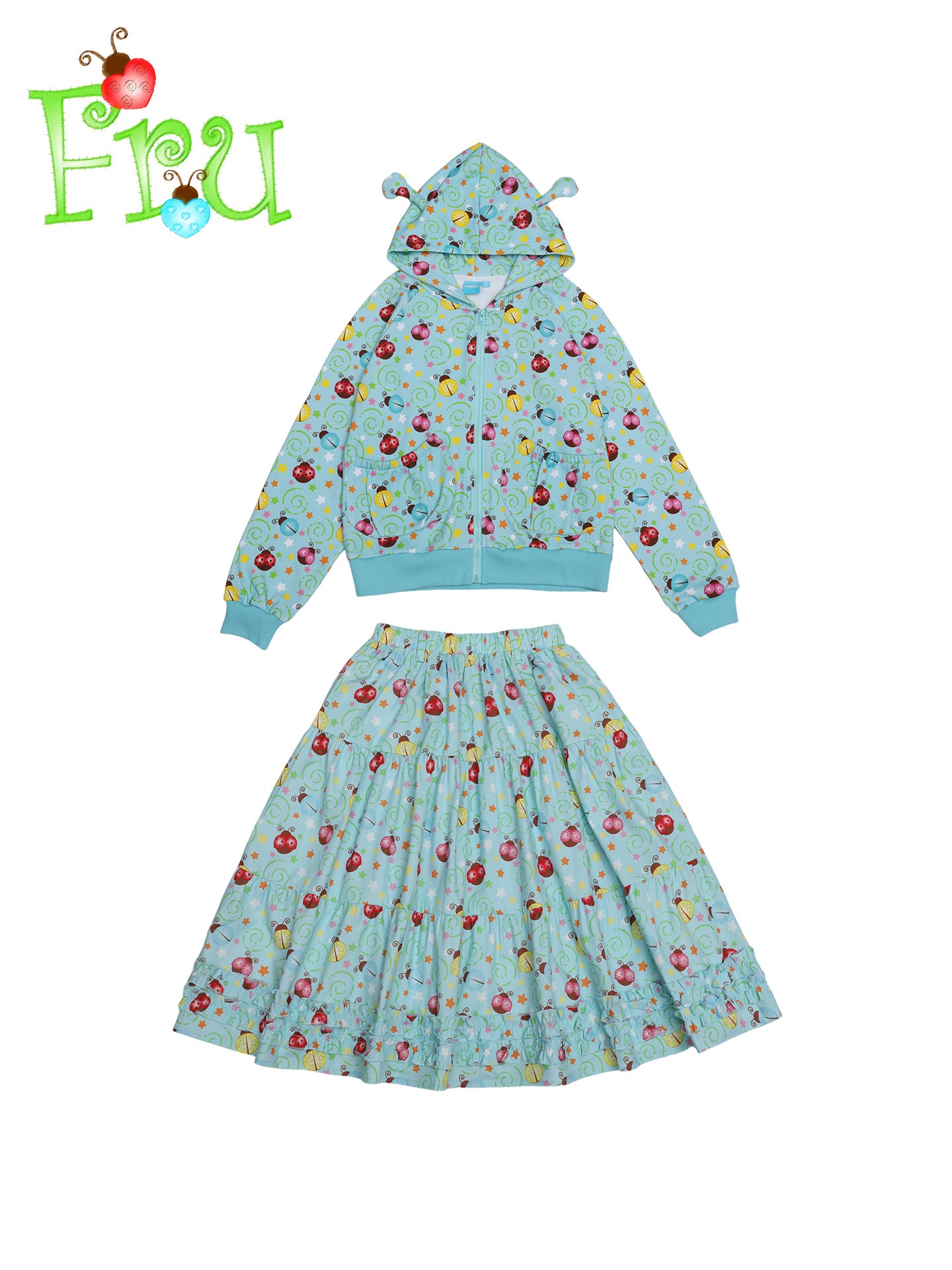 FruFru - Kawaii Hoodie Skirt Set Blue Beetle Print set frufru