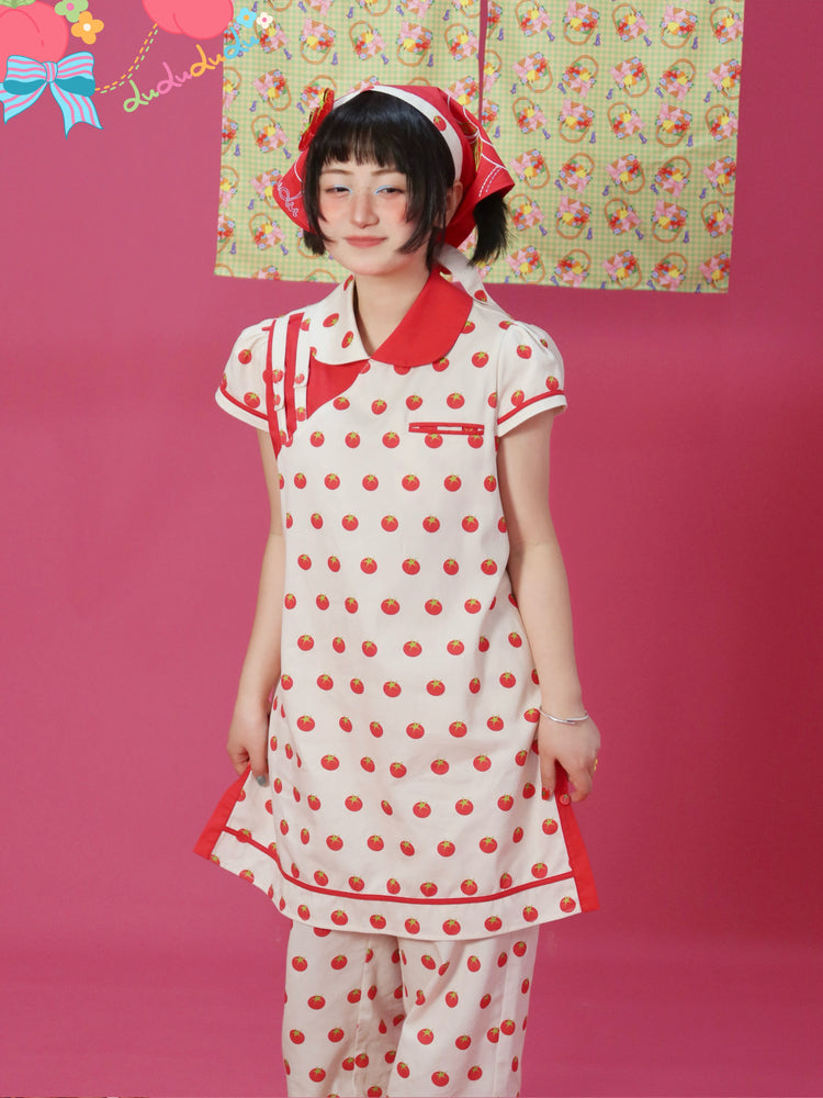 Kawaii Qipao Dress – Tomato Button Patchwork dress LULULULU