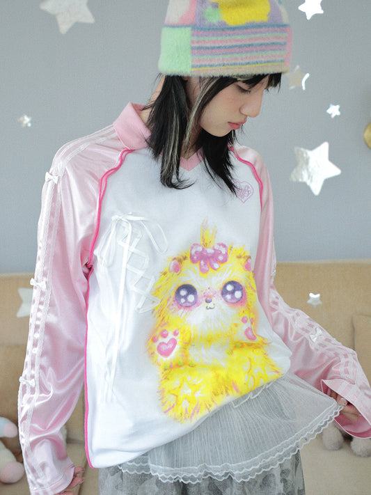 Hashtag DDD - Y2K Oversized Polo Shih Tzu Print Jersey shirt Hashtag DDD