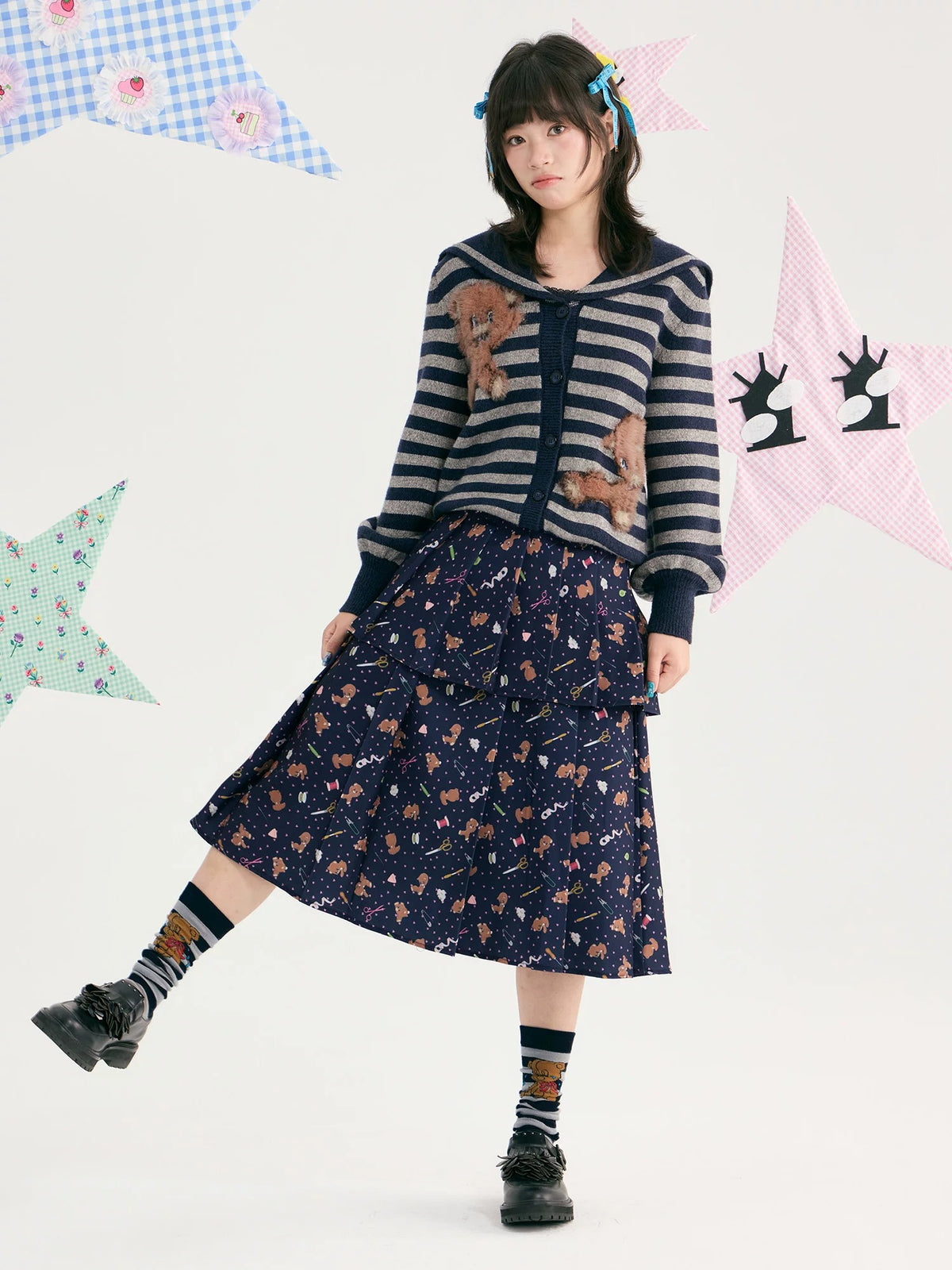 tntntutu - Teddy Floral Layered Pleated Skirt skirt tntntutu