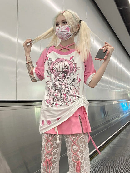 Three Poisons - Angel Rivet Oversized T-Shirt tshirt Three Poisons
