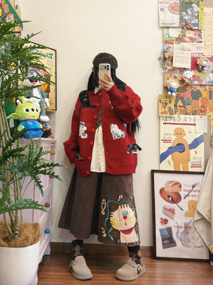 BIBULU - Kidcore Retro Christmas Knit Red Cardigan cardigan BIBULU