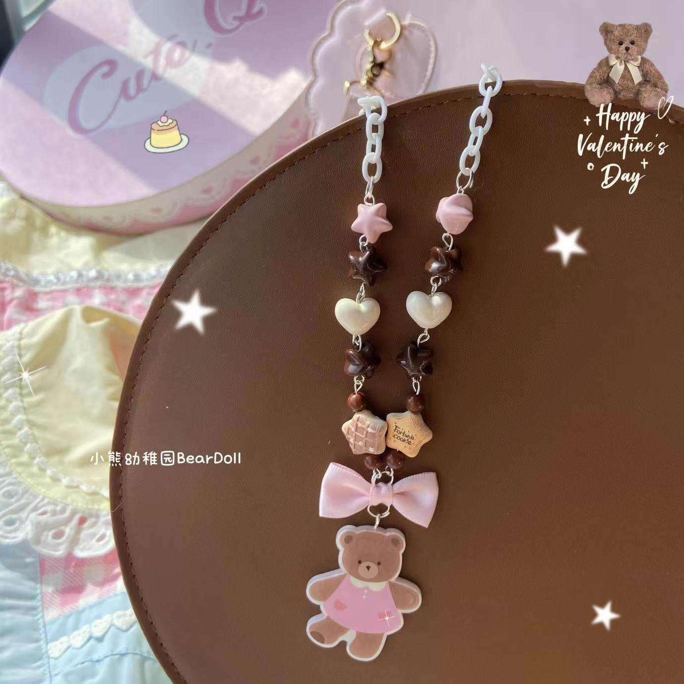 Bear Doll - Beaded Teddy Necklace necklace Bear Doll Pink Bow Bear Necklace