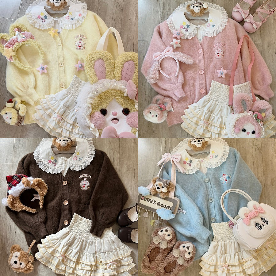 Blurred Bear - Kawaii Embroidered Fuzzy Knit Cardigan cardigan Blurred Bear