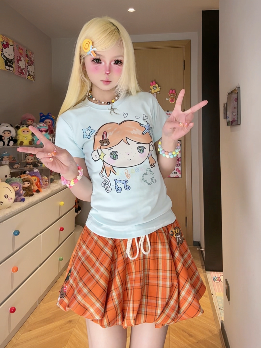 Cute Lin Dopamine Cartoon Tee | Kawaii Slim Fit T-shirt tshirt cute lin Blue S