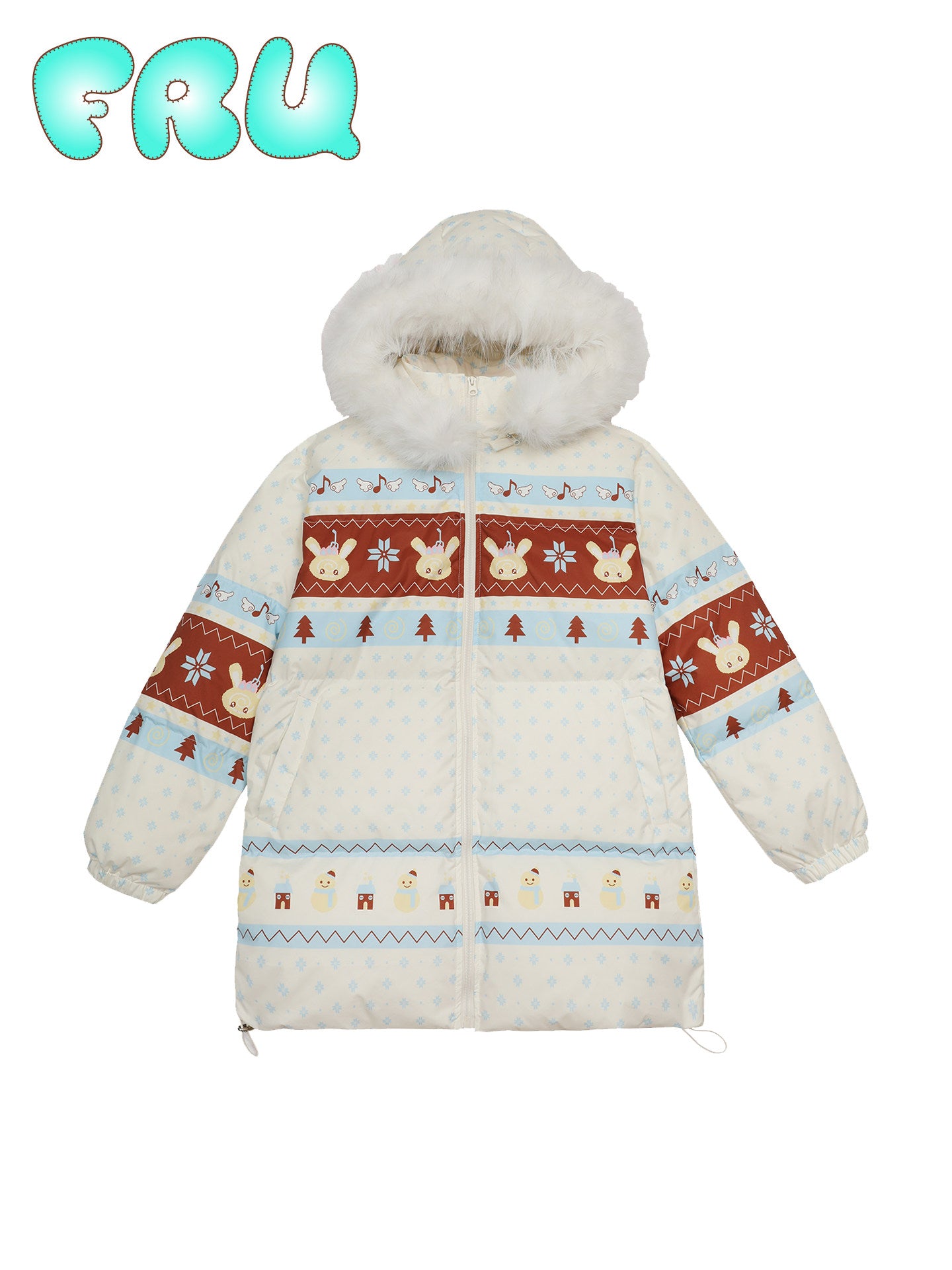 frufru - Kawaii Fair Isle Hooded Down Coat coat frufru S