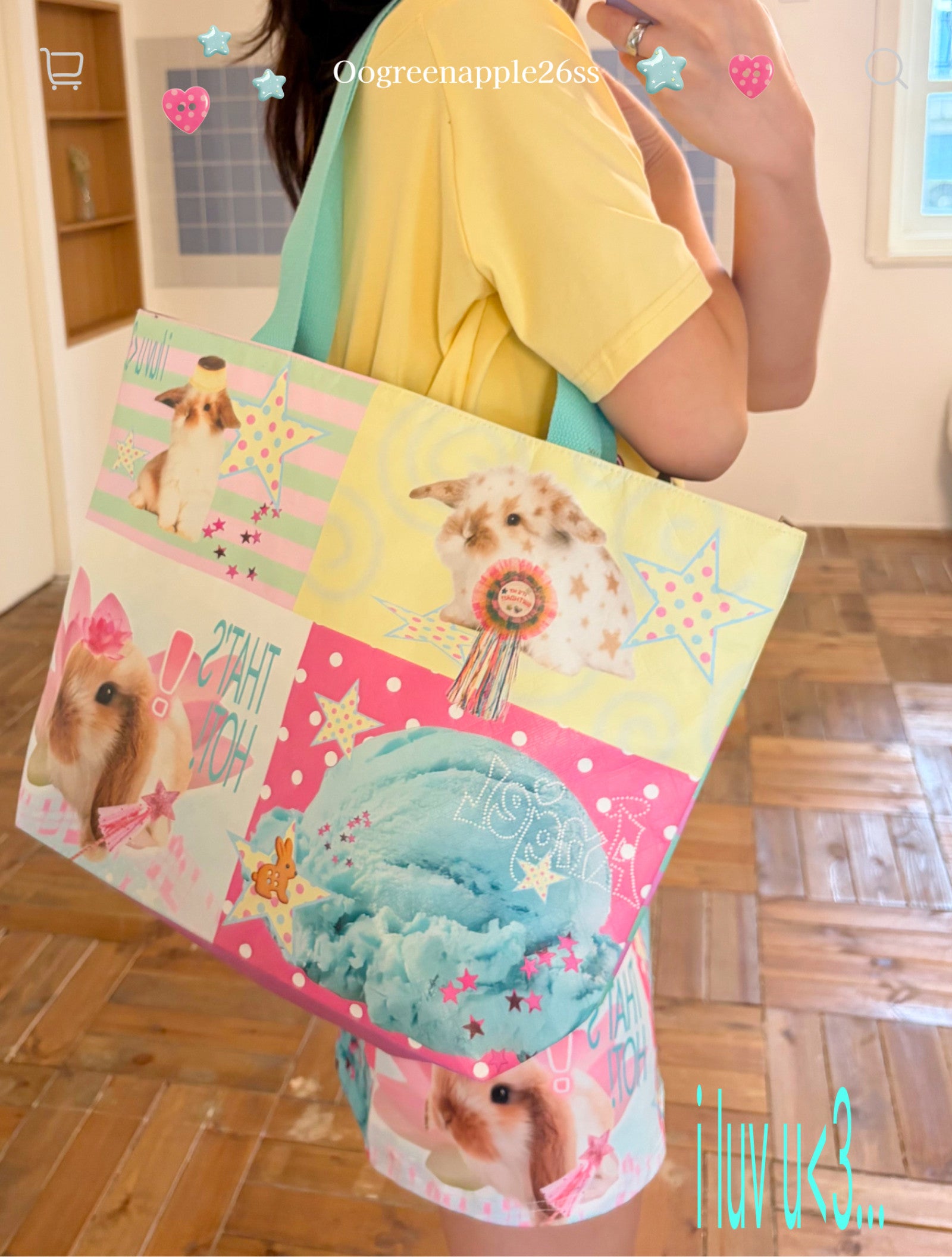 Oogreenapple - Ice Cream Bunny Kawaii Tote Bag bag Oogreenapple