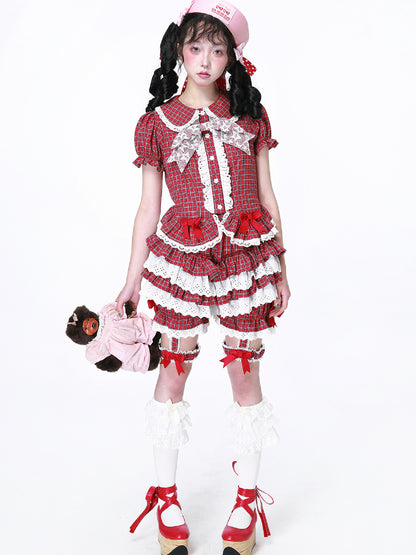 SOS MEME CLUB - Showa Red Plaid Pumpkin Shorts shorts SOS MEME CLUB