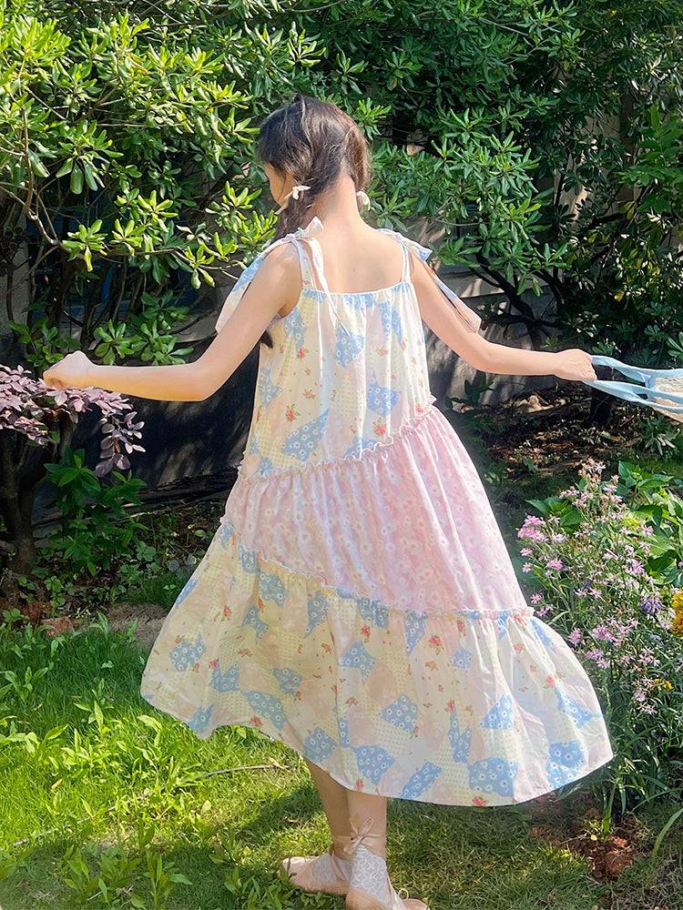 Mameya - Kawaii Floral Patchwork Tie Strap Dress dress Mameya