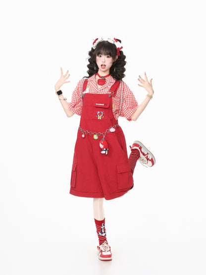 Languid Park - Red Cat Embroidered Denim Overalls overall Languid Park