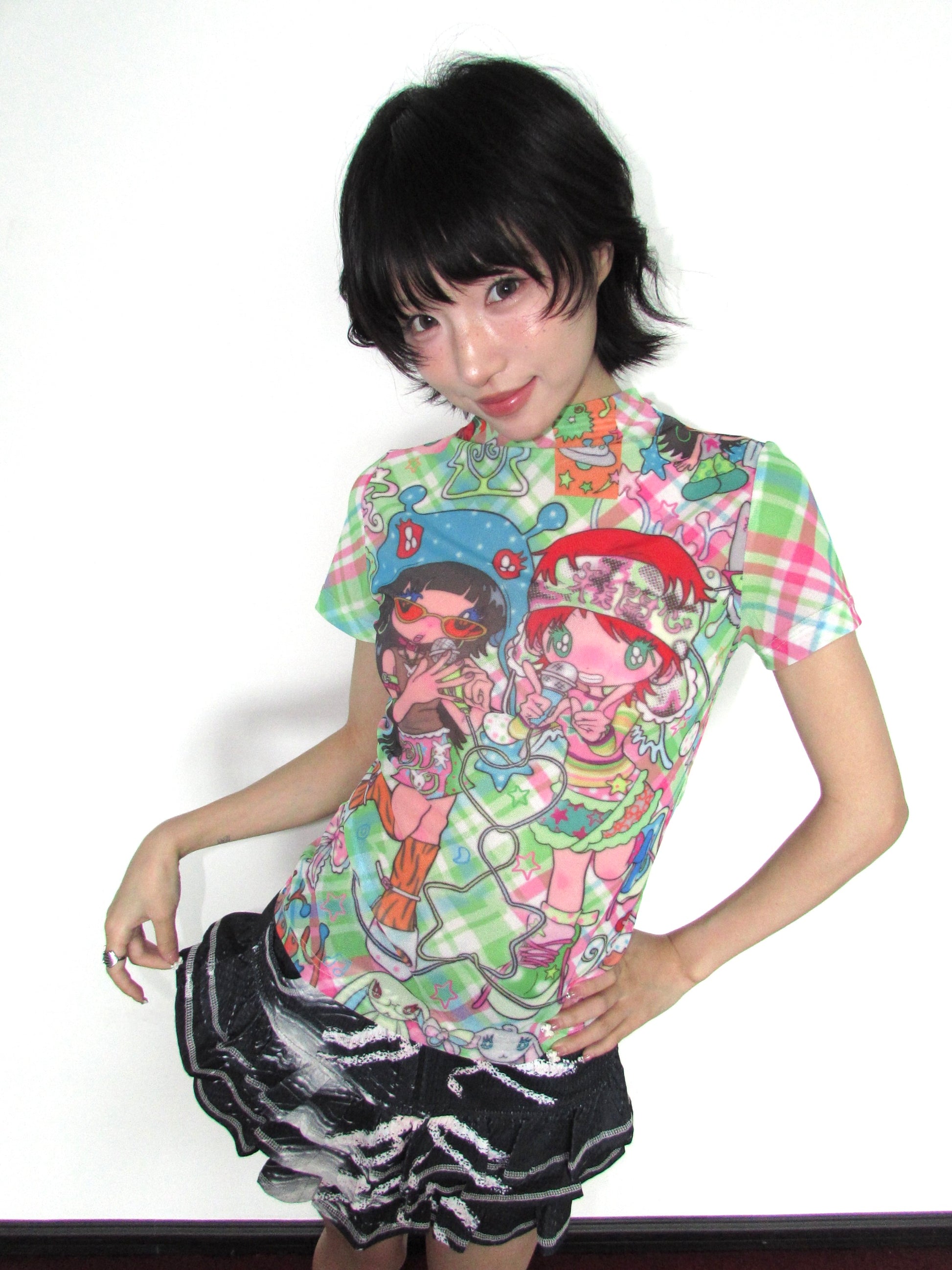 OurHappy Retro Candy Color Tee | Mesh Short Sleeve T-Shirt | Dual Tone Harajuku Style tshirt Our Happy