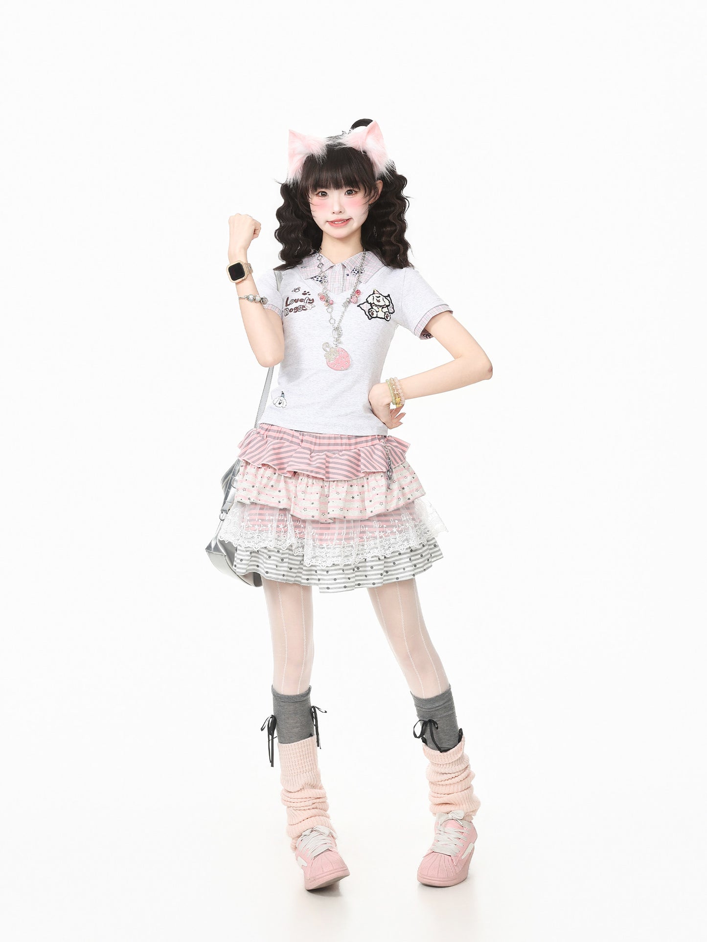 Languid Park - Lace Trim Polka Dot Stripe Puffy Mini Skirt skirt Languid Park