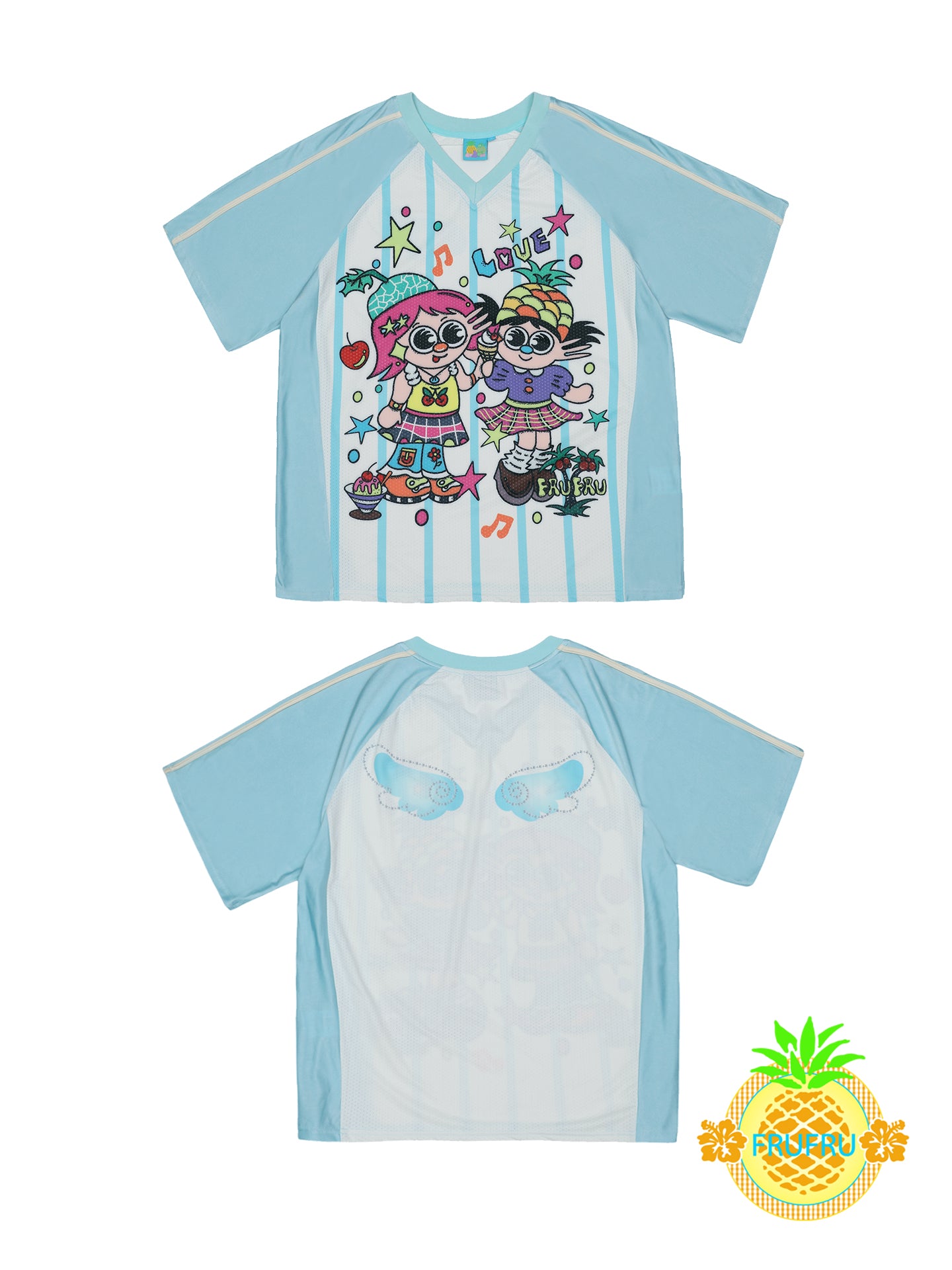 FruFru - Kawaii Baseball Tee Loose Fit Contrast Sleeves tshirt frufru