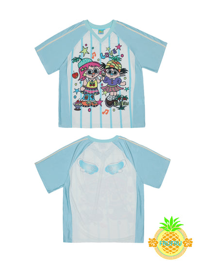 FruFru - Kawaii Baseball Tee Loose Fit Contrast Sleeves tshirt frufru