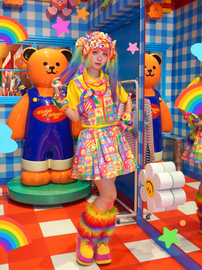 Dream Bubble - Rainbow Plaid Decora Kei Vest Skirt Set set Dream Bubble